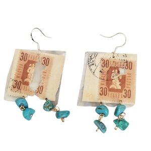 Vintage Hungary 30 Filler Stamp Earrings Turquoise Gemstone Dangles